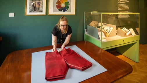 Roisin Semple with Lord Fairhaven's red cropped riding breeches